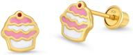 adorable cupcake baby girls earrings: 14k gold plated enamel with sterling silver post – screwback style logo