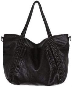 img 4 attached to 👜 Black Oversized Slouchy Purse - Women's Big Capacity Hobo Top-handle Tote Bag with Soft Faux Leather & Braided Shoulder Strap - Large Size