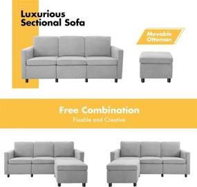 img 1 attached to 🛋️ Pawnova Convertible L-Shaped Sectional Sofa Couch Settee with Soft Seat, Comfortable Backrest and Modern Linen Fabric for Small Spaces, Living Room Décor, Gray