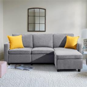 img 2 attached to 🛋️ Pawnova Convertible L-Shaped Sectional Sofa Couch Settee with Soft Seat, Comfortable Backrest and Modern Linen Fabric for Small Spaces, Living Room Décor, Gray