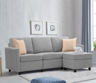 🛋️ pawnova convertible l-shaped sectional sofa couch settee with soft seat, comfortable backrest and modern linen fabric for small spaces, living room décor, gray logo