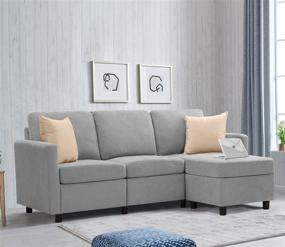 img 4 attached to 🛋️ Pawnova Convertible L-Shaped Sectional Sofa Couch Settee with Soft Seat, Comfortable Backrest and Modern Linen Fabric for Small Spaces, Living Room Décor, Gray