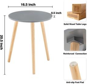 img 1 attached to 🏢 Modern Grey Round Side Table, Nightstand Coffee End Table for Small Living Spaces, Bedroom, Easy Assembly Home Decor Bedside Table with Natural Wood Legs, 16.5 x 20.5 Inches - Apicizon