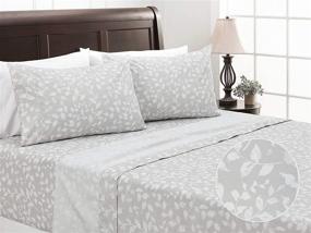 img 4 attached to Chanasya Printed Queen Bed Sheet Set - Ultra Soft Floral Leaves Print - Wrinkle, Fade & Stain Resistant Hypoallergenic Microfiber Sheets - Gray - Queen Size