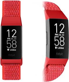 img 3 attached to 🔴 Unnite Nylon Watch Bands - Soft, Adjustable & Breathable Straps for Fitbit Charge 4/3 - China Red Sport Band Replacement for Women and Men