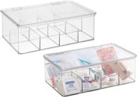 📦 mdesign clear plastic first aid kit storage box with lid - bathroom, kitchen, cabinet, closet organizer - organizes medicine, ointments, bandages - 8 sections, 2 pack logo