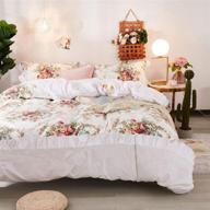 🌸 fadfay farmhouse bedding set queen size - vintage floral duvet cover with white lace and chic ruffle bed cover - 100% cotton, shabby rose print - 3 piece set (no comforter), queen logo