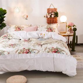 img 4 attached to 🌸 FADFAY Farmhouse Bedding Set Queen Size - Vintage Floral Duvet Cover with White Lace and Chic Ruffle Bed Cover - 100% Cotton, Shabby Rose Print - 3 Piece Set (No Comforter), Queen