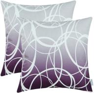 🔮 calitime pack of 2 soft canvas throw pillow covers: modern gradient ombre circles rings, gray to deep purple - 18 x 18 inches - home sofa decor логотип