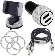car auto bling rhinestones set - car phone mount holder, car charger, charging cable, sticker decor - iphone ipad android accessories for women girls logo