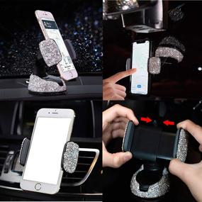 img 3 attached to Car Auto Bling Rhinestones Set - Car Phone Mount Holder, Car Charger, Charging Cable, Sticker Decor - iPhone iPad Android Accessories for Women Girls