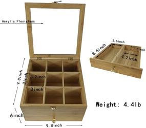 img 3 attached to 🍵 Органайзер для чайных пакетиков из бамбука с выдвижным ящиком и акриловым окном - двухъярусная коробка для хранения чая на столешнице и в шкафу (маленькая ручка в ящике)