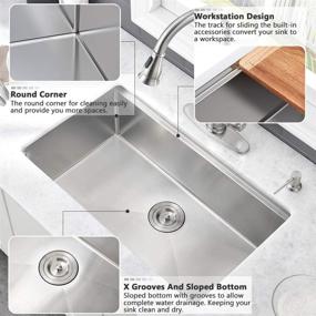 img 2 attached to 🚰 VASOYO 27x19 Inch Undermount Workstation Kitchen Sink - 27 Inch Stainless Steel Single Bowl Undermount Kitchen Sink 16 Gauge with Cutting Board