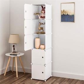 img 3 attached to 📦 Aeitc Cube Storage Organizer with Doors - 5-Cube (11.8"x11.8") Narrow Cabinet Closet Shelves for Bedroom, Living Room, Office - White Plastic Shelving for Efficient Storage