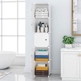 img 2 attached to 📦 Aeitc Cube Storage Organizer with Doors - 5-Cube (11.8"x11.8") Narrow Cabinet Closet Shelves for Bedroom, Living Room, Office - White Plastic Shelving for Efficient Storage