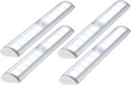 🔦 kuled 10-led wireless motion sensing stick-on under cabinet light - battery powered & auto switching on/off closet light - pure white 10 leds - magnetic strip - 4 pack логотип