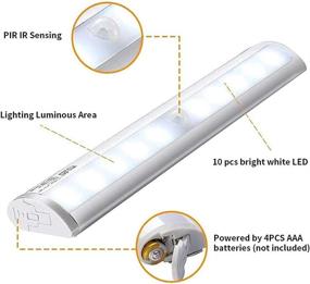 img 2 attached to 🔦 KULED 10-LED Wireless Motion Sensing Stick-on Under Cabinet Light - Battery Powered & Auto Switching on/Off Closet Light - Pure White 10 LEDs - Magnetic Strip - 4 Pack