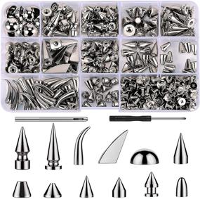 img 4 attached to JUNESunShine 175 Set Spikes for Clothing: Silver Cone Spikes Screwback Studs, Large Studs and Spikes - 12 Different Types! Mushroom, Big Tree, Cat Claw, Bullet, Purse Feet Punk Rivets for Jacket Shoe Crafts