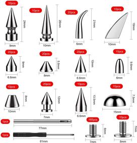 img 1 attached to JUNESunShine 175 Set Spikes for Clothing: Silver Cone Spikes Screwback Studs, Large Studs and Spikes - 12 Different Types! Mushroom, Big Tree, Cat Claw, Bullet, Purse Feet Punk Rivets for Jacket Shoe Crafts