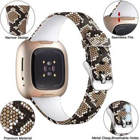 img 3 attached to 🐍 Ouwegaga Soft Silicone Printed Replacement Wristbands Bands for Fitbit Sense Band and Fitbit Versa 3, Fadeless Pattern, Brown Snakeskin, Large Size