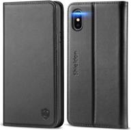 📱 shieldon genuine leather iphone xs wallet case with rfid blocking, auto sleep wake and magnetic closure - black logo