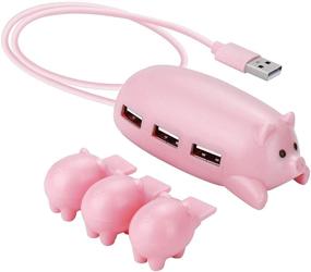 img 4 attached to Cute USB Hub, JoyReken Pink Mom Pig USB Hub with 3 Piglet Decoration Lids - Perfect Gifts for Pig Lovers and Adorable Pig Decorations for Pink Computer Accessories