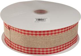 img 1 attached to Reliant Ribbon Linen Gingham Edge Value Wired Edge Ribbon: Natural/Red - 2-1/2 Inch X 50 Yards