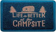 🏕️ camco life is better at the campsite outdoor & indoor welcome mat - weather resistant doormat, efficiently traps dirt and liquid, comfortable spongey feel, size: 26 ½ " x 15" - blue (53201) - 53201-a logo
