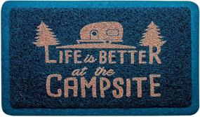 img 4 attached to 🏕️ Коврик для приветствия Camco Life Is Better at The Campsite для улицы и дома - влагостойкий коврик, эффективно задерживает грязь и жидкость, комфортное пористое покрытие, размер: 26 ½" х 15" - Синий (53201) - 53201-A