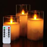 🕯️ 5plots grey glass flickering flameless candles: remote controlled led pillar set, moving flame, timer, wax (pack of 3) logo