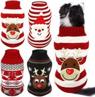 🐶 cozy and festive: 4-piece christmas dog sweaters for small to medium pets - snow elk, reindeer, santa claus designs - winter knitwear for warmth, fun parties, and cute cosplay логотип