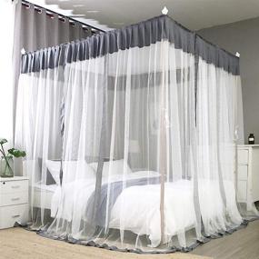 img 3 attached to 🏰 Transform Your Bedroom with JQWUPUP Elegant Bed Canopy Curtains, Color Stitching Ruffle 4 Corner Post Canopy Netting – Perfect Bed Canopy for Girls, Adults, and Kids! (King, Grey)