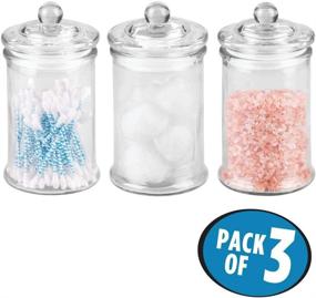 img 3 attached to 🛁 mDesign Bathroom Vanity Storage Organizers - Set of 3 Clear Apothecary Canister Jars for Cotton Balls, Swabs, Makeup Sponges, Bath Salts, Hair Ties, and Jewelry