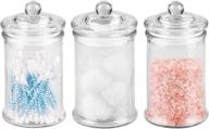 🛁 mdesign bathroom vanity storage organizers - set of 3 clear apothecary canister jars for cotton balls, swabs, makeup sponges, bath salts, hair ties, and jewelry logo