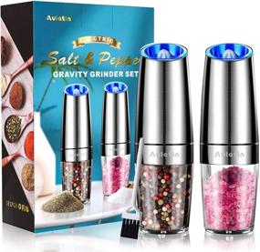 img 4 attached to 🧂 AULETIN Electric Salt and Pepper Grinder Set of 2, Refillable Gravity Electric Pepper Grinders, Automatic Pepper Mill Battery Powered with LED Light, Easy One Hand Operation