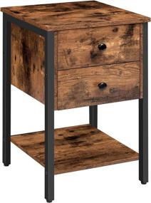 img 4 attached to 🛏️ Industrial Rustic Brown Nightstand - HOOBRO Square End Table with 2 Drawers and Open Shelf for Storage, Wooden Look with Metal Frame - Ideal Bedside Table for Bedroom or Living Room - Easy Assembly (BF47BZ01)