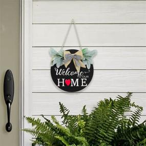 img 1 attached to HEJIAYI Interchangeable Wooden Rustic Front Door Welcome Sign with Greenery - Seasonal Farmhouse Porch Home Wreath Decor in Black