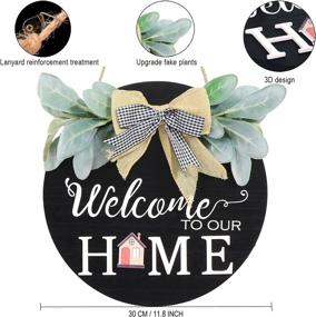 img 3 attached to HEJIAYI Interchangeable Wooden Rustic Front Door Welcome Sign with Greenery - Seasonal Farmhouse Porch Home Wreath Decor in Black