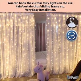 img 3 attached to Enhanced 300 LED Curtain String Light, SINAMER 6.56ftx9.8ft Copper Wire Lights, USB Powered Hanging Window Fairy Lights, 8 Lighting Modes, Remote Control for Home Christmas Wedding Party Decor, Warm White