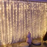 enhanced 300 led curtain string light, sinamer 6.56ftx9.8ft copper wire lights, usb powered hanging window fairy lights, 8 lighting modes, remote control for home christmas wedding party decor, warm white логотип