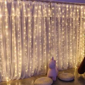 img 4 attached to Enhanced 300 LED Curtain String Light, SINAMER 6.56ftx9.8ft Copper Wire Lights, USB Powered Hanging Window Fairy Lights, 8 Lighting Modes, Remote Control for Home Christmas Wedding Party Decor, Warm White