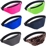 🎒 6-piece neon bachelorette fanny pack set: stylish waist bags for 80s parties, travel, and running - adjustable, cute and fashionable - ideal for women, men, and kids - 2-zipper neon color belt bag in 6 vibrant shades! logo