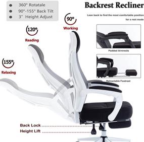 img 1 attached to FALUODA Ergonomic Home Office Chair with Footrest and Lumbar Support, High Back Reclining Desk Chair, Height Adjustable, Breathable Mesh Back - White (01)