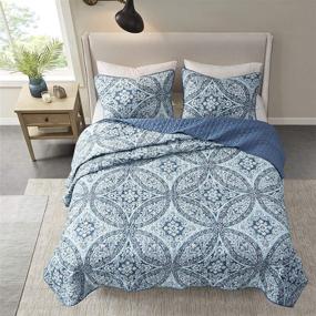 img 3 attached to Reversible Quilt Set with Vermicelli Stitching Design, All Season Lightweight Bedding, Coverlet Bedspread with Matching Shams - Full/Queen (90 in x 90 in) Gloria Damask Aqua - 3 Piece