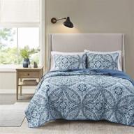 reversible quilt set with vermicelli stitching design, all season lightweight bedding, coverlet bedspread with matching shams - full/queen (90 in x 90 in) gloria damask aqua - 3 piece logo