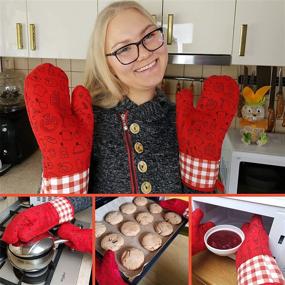 img 1 attached to 🧤 Cute Patterned CLEVERFECT Oven Mitts: Heat Resistant Kitchen Gloves for Ovens, Toasters, Microwaves, BBQs, and Cooking – Red 2-Pack