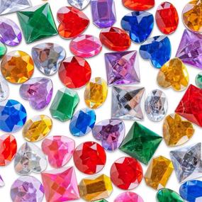 img 2 attached to 💎 100 Pack of Assorted Colorful Adhesive Stick-On Heart, Star, and Round Shaped Jewel Gems for Arts & Crafts, Themed Party Decorations, Children's Activities - Super Z Outlet