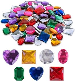img 4 attached to 💎 100 Pack of Assorted Colorful Adhesive Stick-On Heart, Star, and Round Shaped Jewel Gems for Arts & Crafts, Themed Party Decorations, Children's Activities - Super Z Outlet