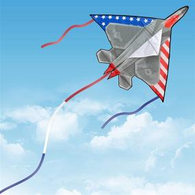 img 3 attached to ✈️ JEKOSEN 58-inch F22 Fighter Plane Delta Kite with Tail for Boys, Kids, Adults - Single Line String, Easy to Fly for Outdoor Games and Activities