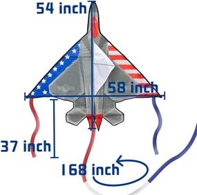 img 2 attached to ✈️ JEKOSEN 58-inch F22 Fighter Plane Delta Kite with Tail for Boys, Kids, Adults - Single Line String, Easy to Fly for Outdoor Games and Activities